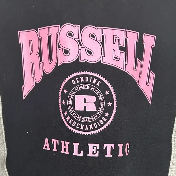 Russell Athletic Women's Graphic Logo Pink/Black Color Block Sweatshirt Sz L - Picture 5 of 6